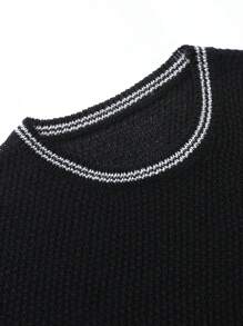 Manfinity Homme Men's Striped Crew Neck Short Sleeve Casual Knit Top  Vintage Shirt Men - Black - View 4