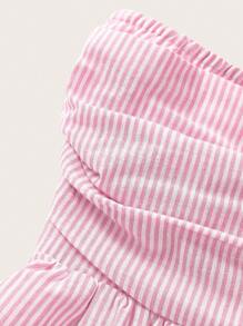 SHEIN EZwear 女式条纹褶饰露肩连体裤 - 粉色 - 查看 3