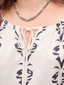 LanaWest Conjunto de top y pantalones de talla grande con cuello redondo y estampado de plantas - Multicolor - Ver 5