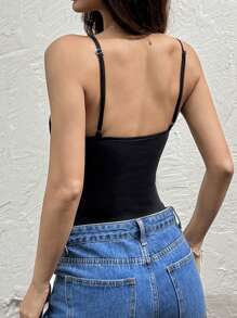 SHEIN EZwear Women's Solid Color Ring Connected Hollow Sexy Bodysuit