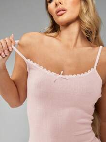 MISSGUIDED 带扇贝边饰的网眼针织睡裙睡衣无袖睡袍睡衣裙可调节肩带四季皆宜 - 粉色 - 查看 3