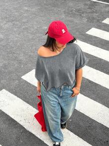 Muchica تي شيرت بياقة مستديرة بطباعة نجوم الثلج مقاسات كبيرة، أنيق ومناسب للصيف