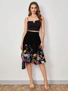 SHEIN Clasi Women Summer Casual Romantic Printed Hem Skirt Summer Outfits For Women Suitable For Going Out Chic Dress