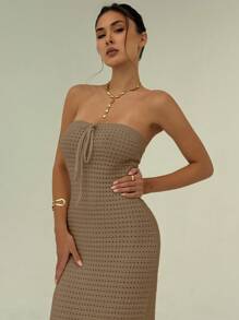 Aloruh 手工钩编夏季浪漫假期女士紧身连衣裙，春夏季 - 駝色 - 查看 6