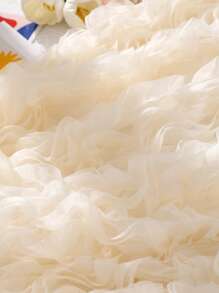 Tween Girls Solid Sleeveless Stand Collar 3D Ruffle Elegant Summer Dress - Apricot - View 5