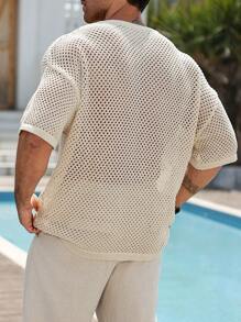 Manfinity RSRT Men's V-Neck Hollow Short Sleeve T-Shirt, Fashionable Suitable For Summer, Rave - Apricot - View 2