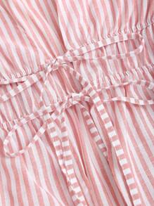Sweetra Women Striped Long Sleeve Tie Front Loose Blouse Fall Cloth For Women - Baby Pink - View 4