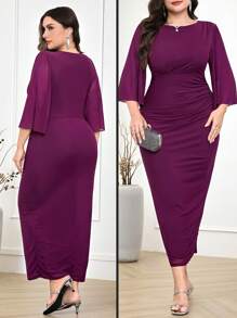 Modelyn Plus Size Solid Color Casual Dress, Stylish And Suitable For Summer - Purple - View 1