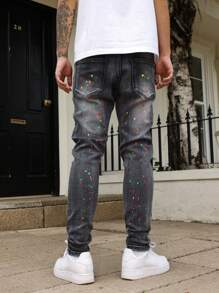 Manfinity LEGND Men's Distressed Relaxed Fit Tapered Leg Jeans - Grey - View 2