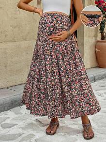 SHEIN Maternity Allover Print Ruffle Hem Skirt, Suitable For Summer, Vacation - Multicolor - View 1