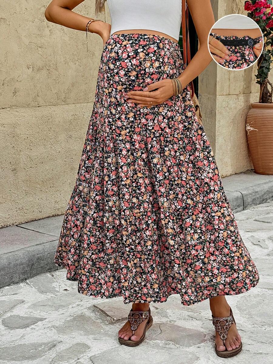 SHEIN Maternity Allover Print Ruffle Hem Skirt, Suitable For Summer, Vacation - Multicolor - View 1