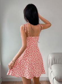 Breezaya 花卉印花肩带中长连衣裙，女士波西米亚风露背，结饰，褶皱胸部无袖细肩带常规款式短款黑色碎花吊带女式短裙，春夏，休闲日常穿着迷你短款女装 - 粉色 - 查看 2