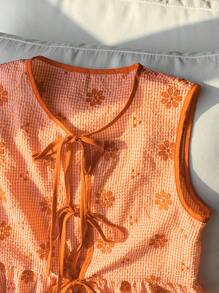 Comfortcana Camisa casual sin mangas con lazo para mujer, de verano - Naranja - Ver 5