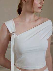 SHEIN MOD Dreamy Romantic White Ruffled Asymmetrical Women's Vest And Two-Tiered Skirt Set With Unique Shoulder Straps - Perfect For Vacations, Dates, Birthday Celebrations, Afternoon Teas, And Festivals,Summer,Beach Outfits For Woman,Vacation Outfits Women,Rave Outfits,Country Concert Outfit - White - View 6