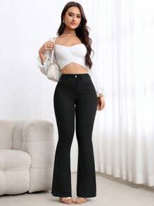 SHEIN PETITE Casual Versatile Simple Fitted Flare Leg Jeans