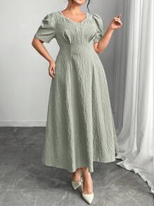 Modelyn PPlus Size Earl Decor Elegant Women's Dress - Green - View 5