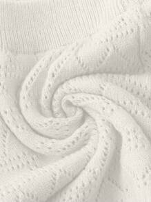 Breezaya 2pcs/Set Women Summer Hollow Out Knit Solid Color Round Neck Knitted Top And Knitted Shorts