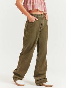 WESTFADE 优质91%纯棉90年代直筒牛仔裤 - 綠色 - 查看 5