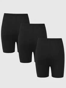 3 pièces/Set Shorts leggings élastiques polyvalents tout-allant/de sortie noirs pour filles