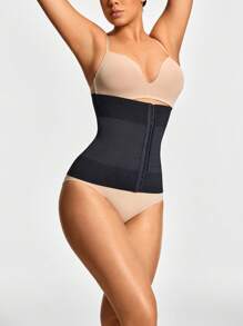 SHAPORA Women Solid Front Button Seamless Waist Cincher - Black - View 6