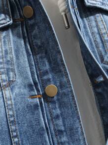 Manfinity Homme Chaqueta vaquera de manga larga con botones y desgarros para hombre, de moda para el verano y el otoño - Azul lavado medio - Ver 4