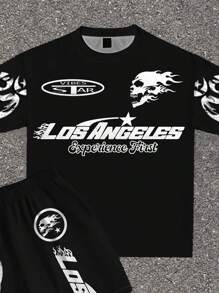 SHEIN Leap Crew 2pcs/Set Tween Boys Casual Simple Short Sleeve Crewneck Set, Suitable For Summer - Multicolor - View 4