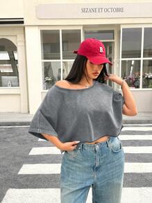 Muchica تي شيرت بياقة مستديرة بطباعة نجوم الثلج مقاسات كبيرة، أنيق ومناسب للصيف