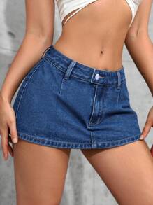 SHEIN Tall Women's Casual Washed Mini Denim Skirt, Summer - Medium Wash - View 5