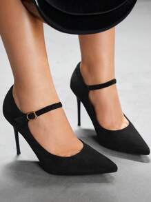 CUCCOO SZL Fashionable Sexy High Heel Pointed Toe Strap Pumps, Classic Versatile Design For Commuting, Dates, Parties - Black - View 5