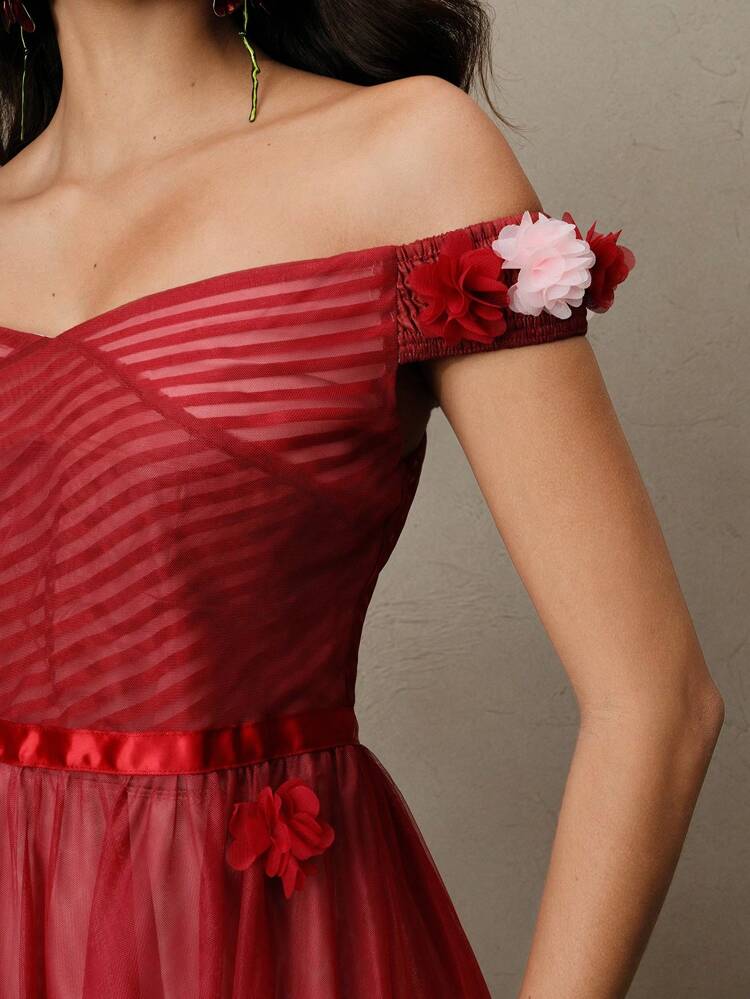 Abito da donna elegante con motivo a ombreggiatura in pizzo e rete, nuovo design 2025, vita arricciata, orlo lungo snellente, adatto per primavera, estate, occasioni eleganti, festival, vacanze