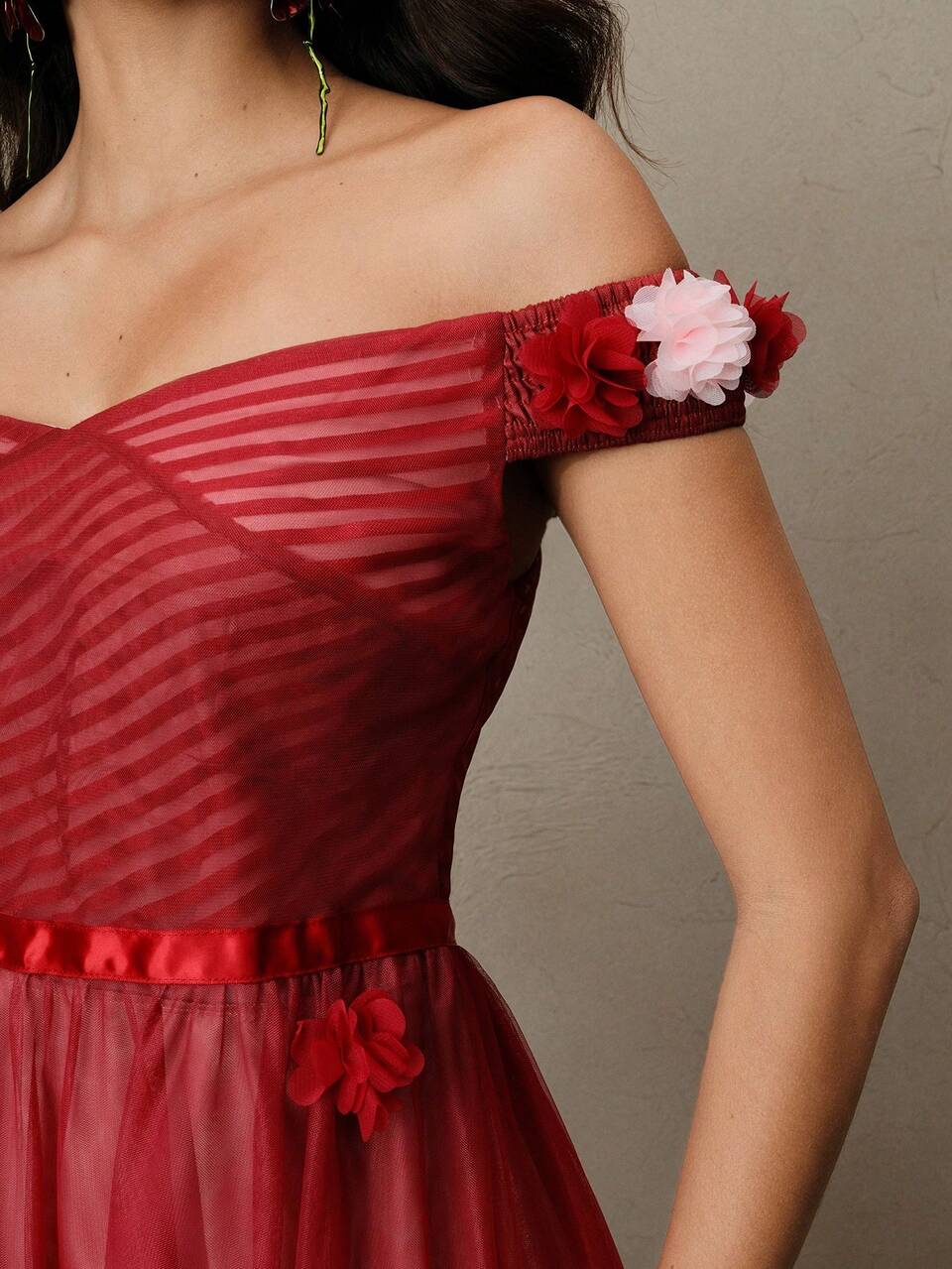 Women's Elegant Ombre Lace Mesh 2025 New Design Ruched Waist Slimming Long Hem Dress, Spring, Summer, Elegant, Festival, Holiday