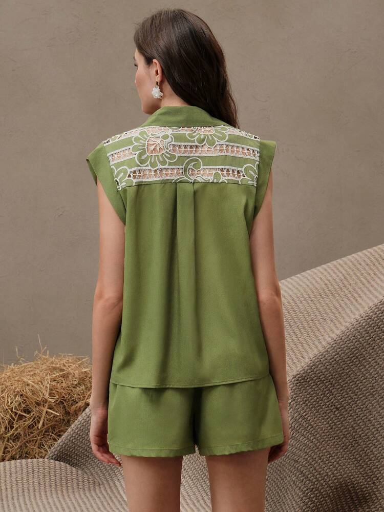 Terno de Renda Bordado Inspirado no Vintage de Luxo, Elegante para Verão, Festival, Férias, Férias, Casual, Elegante, Dinheiro Antigo, Praia