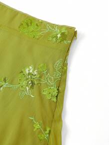 Ellevyn 女装优雅绿色碎花绣花裙夏装亮片绿裙子女蜜月装女毕业博胡女加大防晒裙 - 綠色 - 查看 3