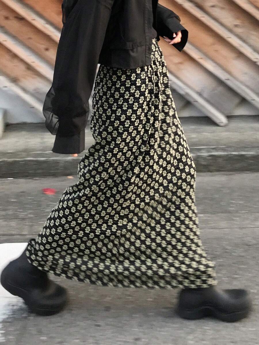 FRIFUL 女士直筒长款提花半身裙，休闲夏季服饰 - 黑色 - 查看 1