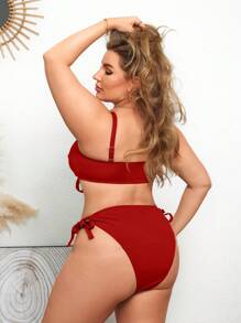 Swim Vcay Adjustable Strap Plus Size Swimsuit Set, Vacation Leisure Enhancing Front For Summer - Red - View 2