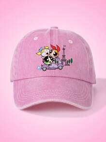 THE POWERPUFF GIRLS X SHEIN Pink Basic Baseball Cap With Blossom, Bubbles, Buttercup Print - Pink - View 1
