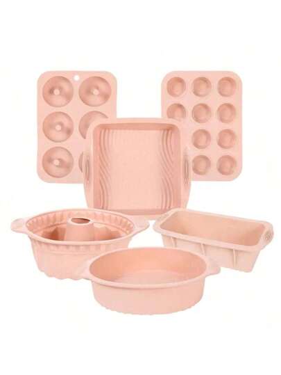 6件套硅胶烘焙用品，不粘硅胶烤盘，蛋糕模具，烤盘，甜甜圈盘，松饼盘，蛋糕盘