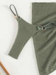 SHEIN Swim 3pcs Vacation Beach Bikini Set, Special Fabric For Summer - Army Green - View 4