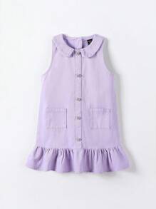 Girls Denim Frill Trim Casual Denim Dress - Mauve Purple - View 7