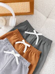 SHEIN 3pcs/Set Young Boy Buy Two Get One Free Three-Pack Casual Sports College Retro Striped And Solid Color Cost-Effective Multi-Pack Shorts Suitable For Clothes Back To School Boys Set Suitable For Birthday Parties, Evening Parties, Performances, Weddings, Baptisms, Opening Ceremonies Daily Suitable For Daily Use Suitable For School Suitable For Travel Suitable For Sports Suitable For Spring And Summer Seasons - Multicolor - View 7