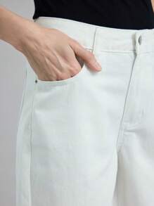Ontre Women's White Denim Shorts Low Rise Bermuda Shorts Casual Old Money Style Summer Office - White - View 5
