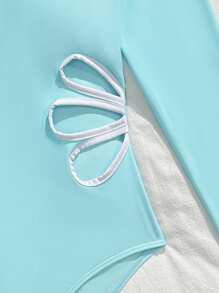 Wildeya Traje de baño de protección solar de manga larga con cremallera de un solo color, elegante para el verano, para adolescentes
