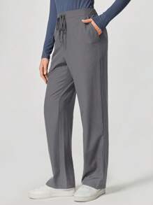 TaskEZ Solid Color Multi-Pocket High Waist Scrub Uniform Bottom - Light Grey - View 7