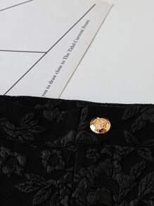 Franclia Quần short vải họa tiết hoa kim loại cạp cao thời trang dành cho nữ, Xuân/Hè - màu đen - Xem 4