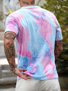 Manfinity RSRT Men Summer Sports Leisure Colorful Tie-Dye Coconut Tree Printed Round Neck Short Sleeve T-Shirt, Suitable For Outdoor, Home, Dating, Beach, Funny T-Shirt, Summer, Men Gifts, Oversized Beach T-Shirt, Hawaiian T-Shirt, Versatile - Multicolor - View 2