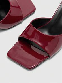 CUCCOO BIZCHIC Chic Burgundy Glossy Patent Leather Simple Square Toe Thin High Heel Mule Sandals, Suitable For Commuting, Dating, Gathering, Party, Holiday, Wedding Summer Shoes - Burgundy - View 7