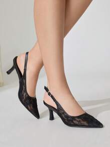 CUCCOO CHICEST أحذية نسائية موديل بوان سوداء من الدانتيل ذات كعب عالي مناسبة للذهاب إلى العمل والمواعيد والحفلات والتسوق والعطلات' - الأسود - مشاهدة 7