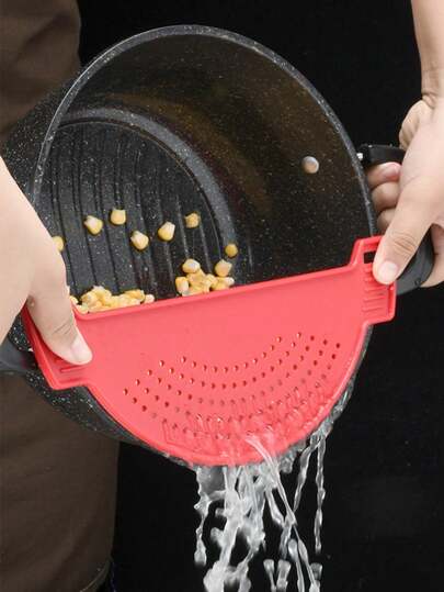 SHEIN Plastic Pot Side Vegetable Drainer Strainer, Creative Noodle Filter Blocker For Drainage
