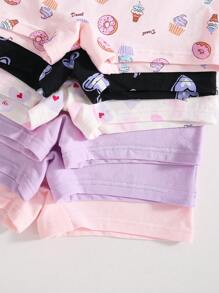 SHEIN 6 piezas de bragas de algodón con estampados lindos de moños, donas, corazones y cerezas para niñas