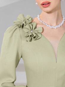 Modelyn Vestido de mujer elegante de unicolor con decoración floral 3D